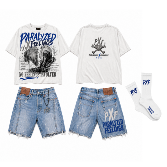 No Feelings Involved Denim Set — White/Blue
